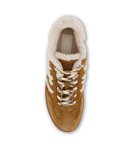 Hogan Brown H86 Shearling-Trim Sneakers