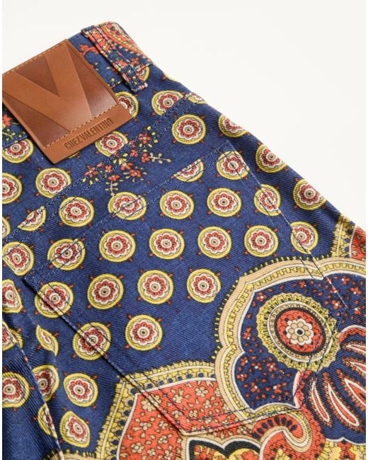 Valentino Blue Paisley-Printed Wide Leg Jeans