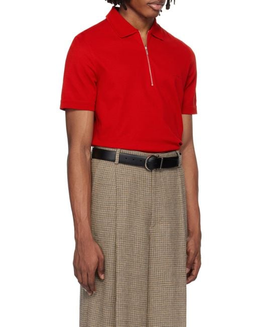 Ferragamo Red Zip Collar Polo Shirt for men