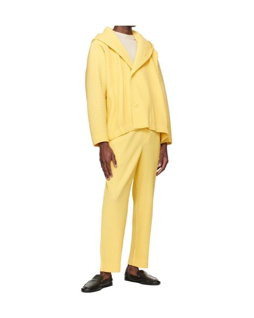 Homme Plissé Issey Miyake Yellow Pleated Hooded Casual Jacket for men