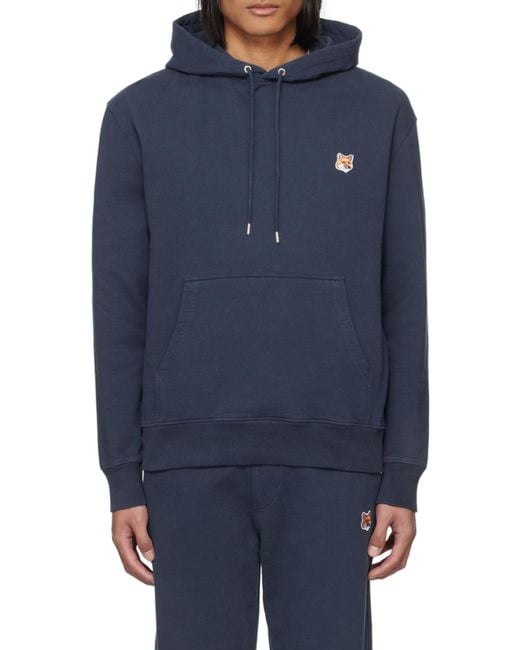 Maison Kitsuné Blue Maison Kitsuné Fox Head Patch Drawstring Hoodie for men