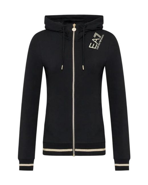 EA7 Black Logo Hooded Casual Coat