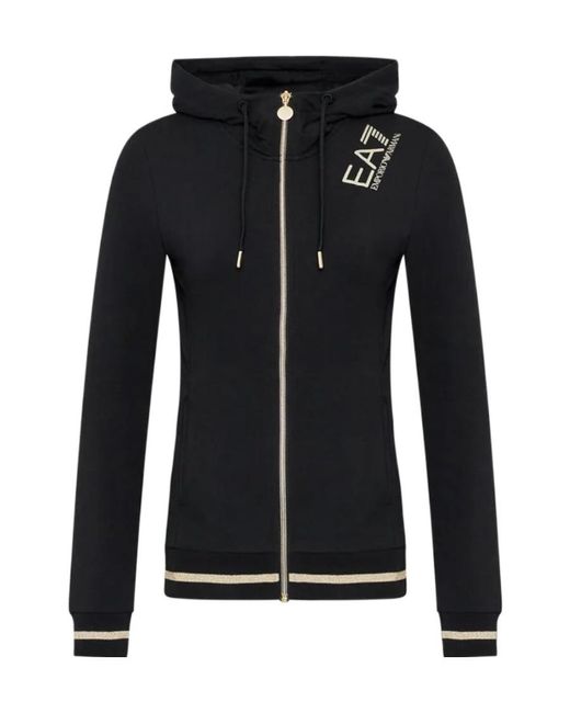 EA7 Black Logo Hooded Casual Coat