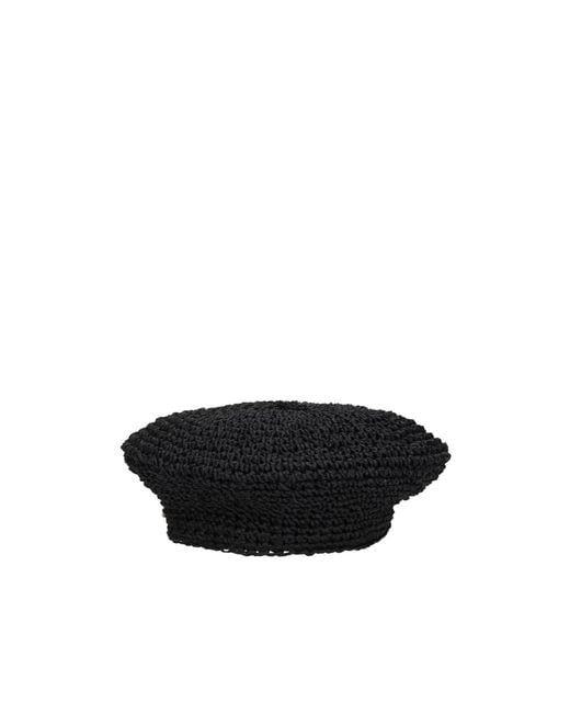 Borsalino Black Ines Crochet Beret Papier