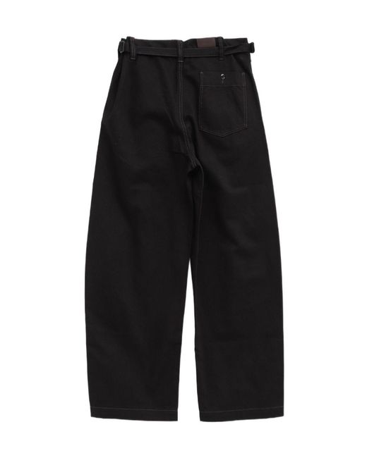 Lemaire Black Contrast-Stitch Straight-Leg Trousers for men