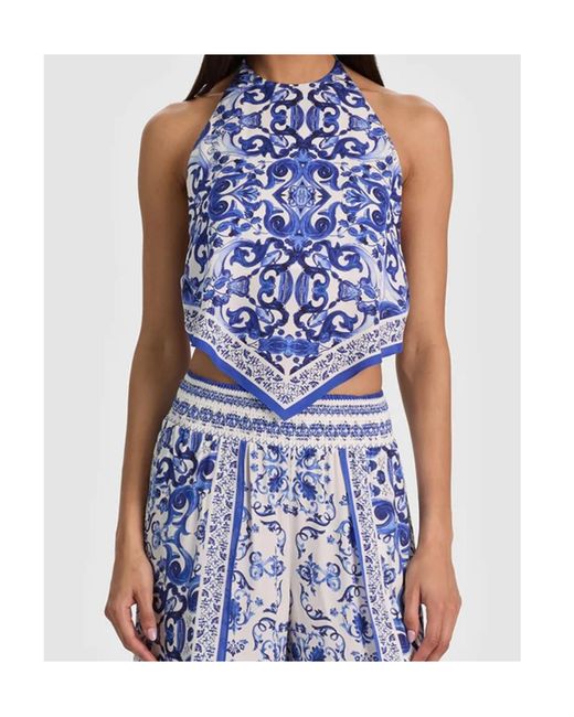 Alice + Olivia Blue Frenchie Handkerchief Halter Top
