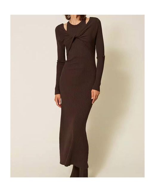 Twinset Brown Ribbed Knit Dress