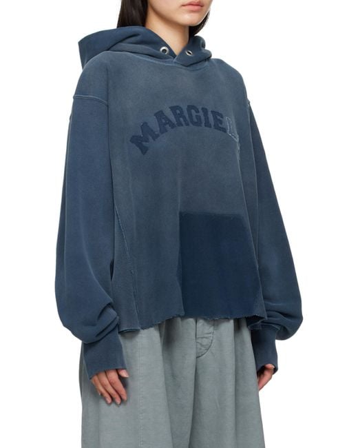Maison Margiela Blue Faded Logo-Patch Hoodie for men