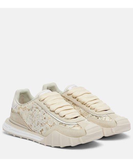 Dolce & Gabbana White Runner Suede-Trimmed Lace Sneakers