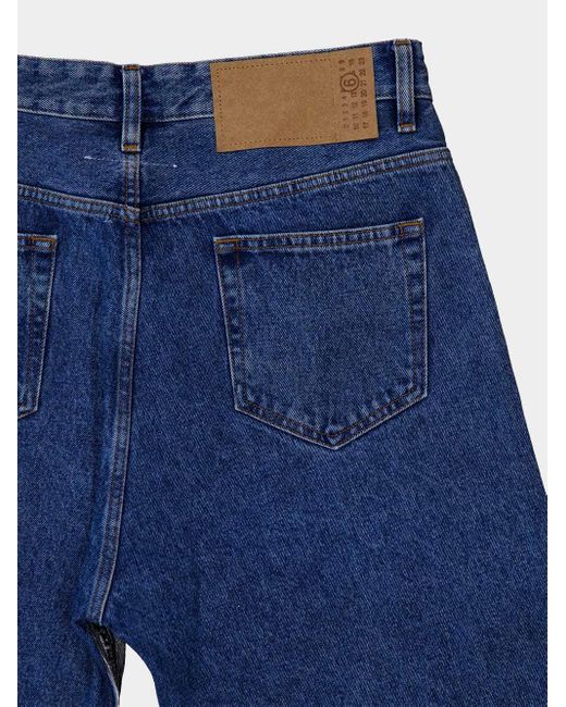 MM6 by Maison Margiela Blue Logo-Patch Panelled Straight-Leg Jeans