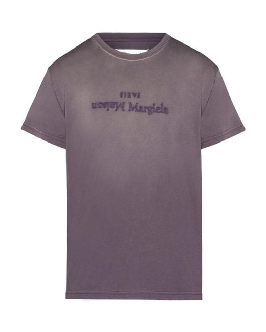 Maison Margiela Purple Reverse Logo Detailed Crewneck T-Shirt