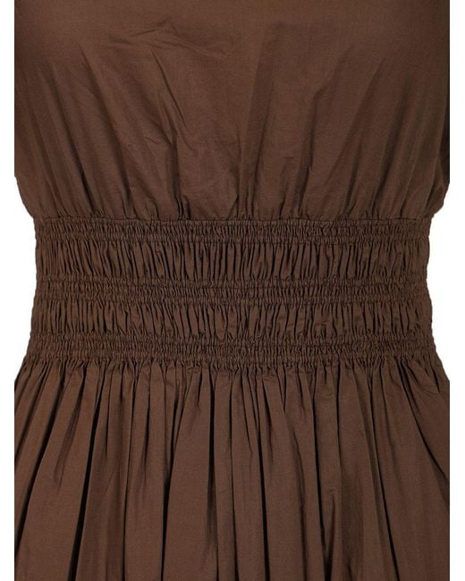 Matteau Brown Shirred Waist Midi Dress