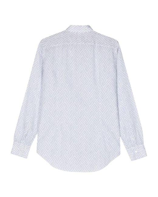 Eleventy White Geometric-Print Button-Up Shirt for men