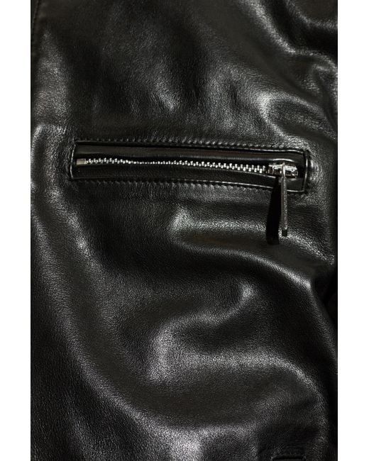 DSquared² Black Long Sleeve Leather Jacket for men