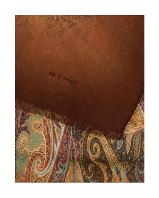 Etro Brown Wool Scarf With Faded Print And Paisley Motif for men