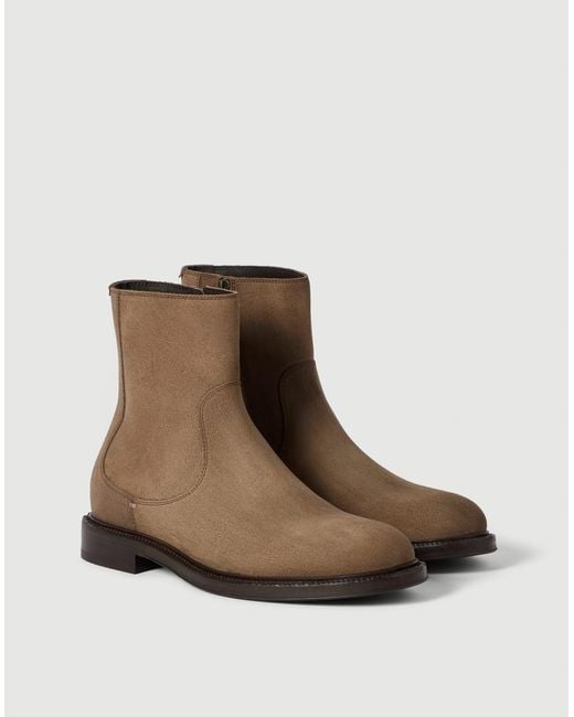 Brunello Cucinelli Brown Round-Toe Boots for men