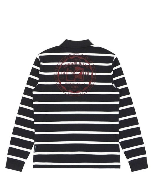 Armani Jeans Black Logo Striped Polo Shirt for men