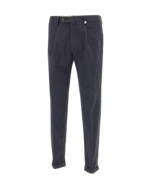Myths Blue Pleated Cotton Trousers for men