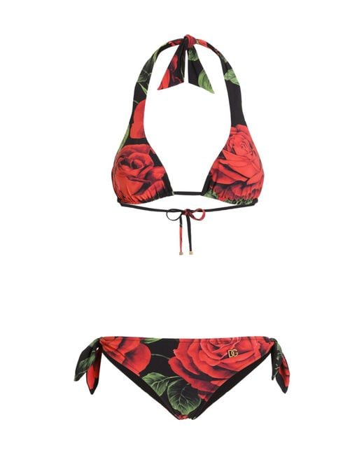 Dolce & Gabbana Red Rose Printed Bikini Set