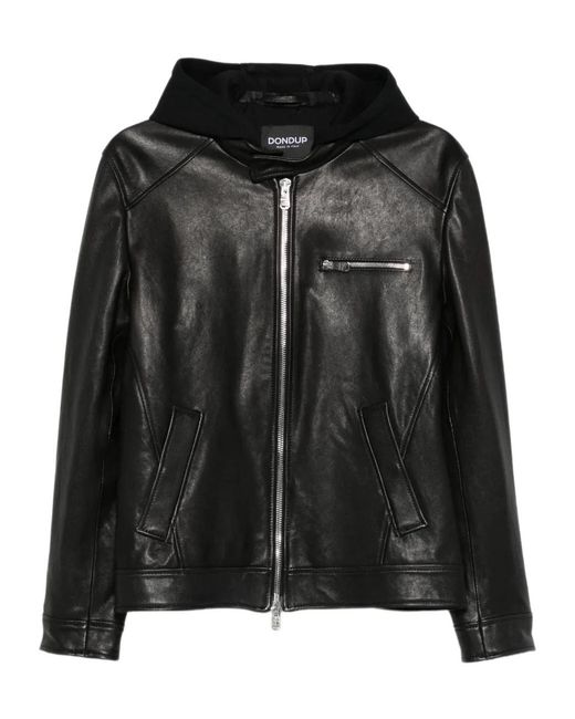 Dondup Black Hooded Leather Jacket for men
