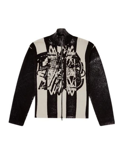 DIESEL Black Striped Zip-Up Bomber Jacket for men