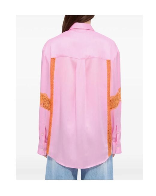 MSGM Pink Lace Panel Button-Up Shirt