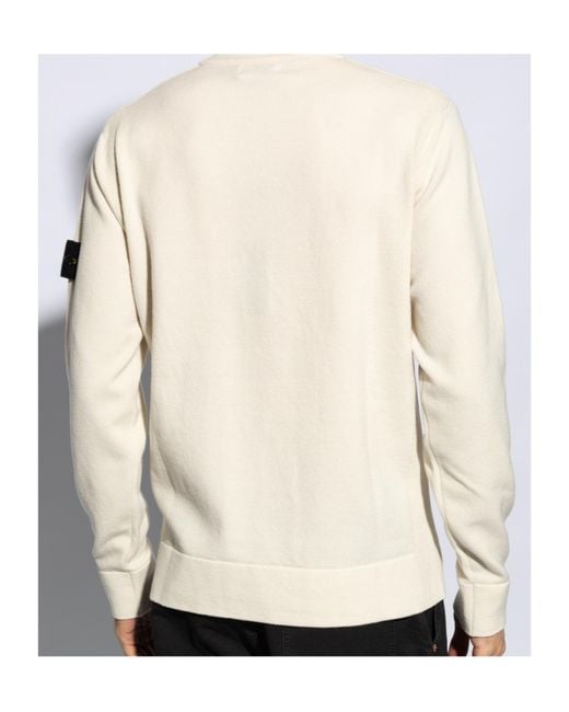 Stone Island White Compass Patch Crewneck Jumper for men