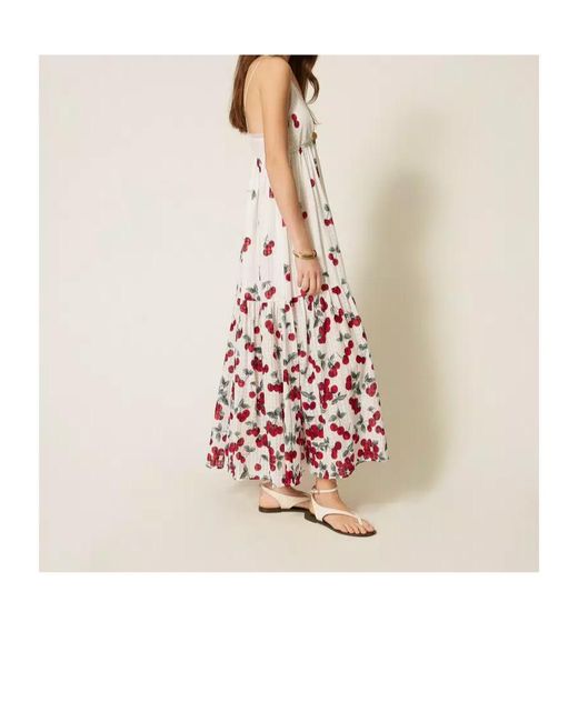 Twinset White Cherry Print Maxi Dress
