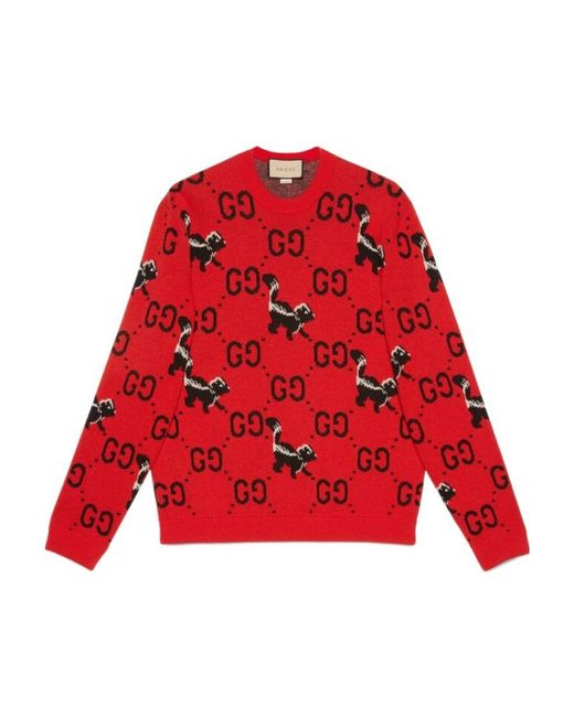 Gucci Red Gg Skun-Pattern Jumper for men