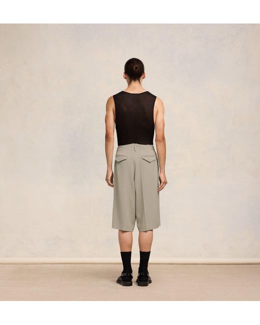 AMI Gray Ami Front Pleated Bermuda Shorts for men