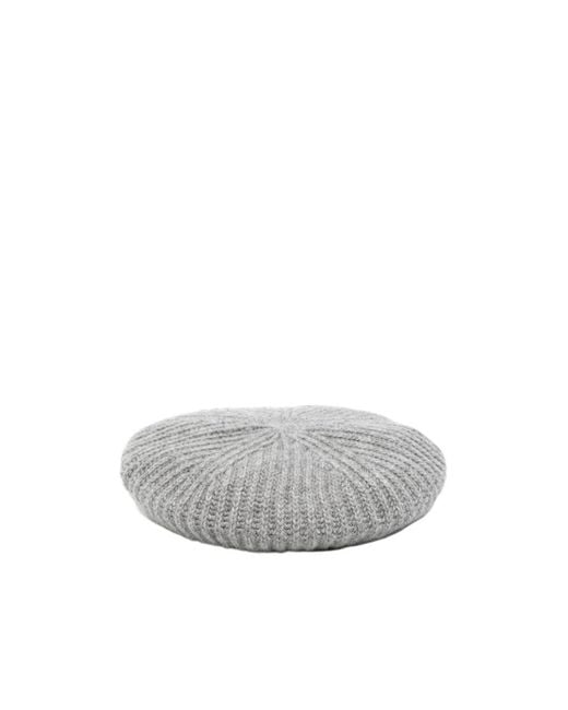 Miu Miu White Logo-Embroidered Ribbed-Knit Beret