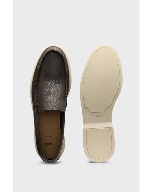 Boss Black Grained Leather Loafers for men