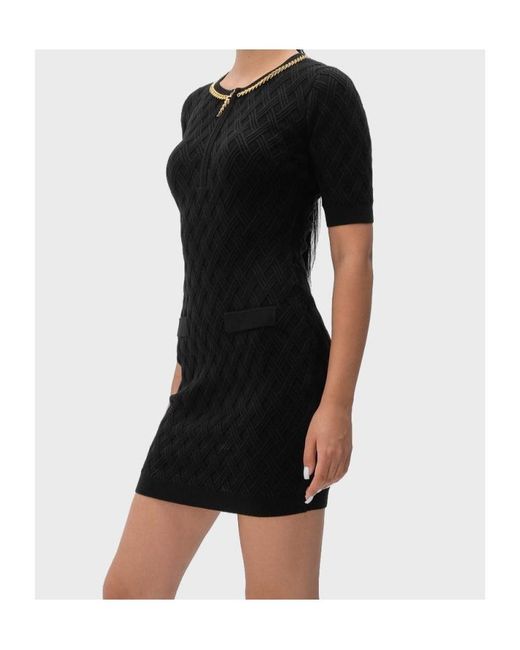 Elisabetta Franchi Black Diamond Pattern Knitted Mini Dress