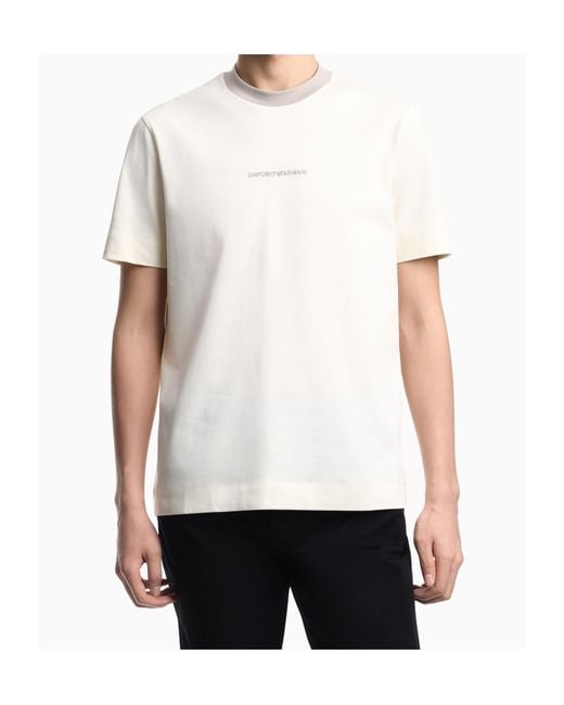 Emporio Armani White Logo Embroidered T-Shirt for men