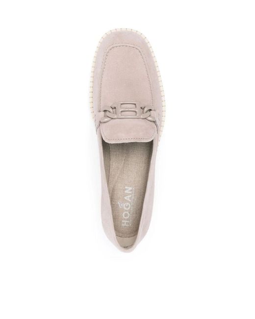 Hogan White Logo-Plaque Suede Loafers