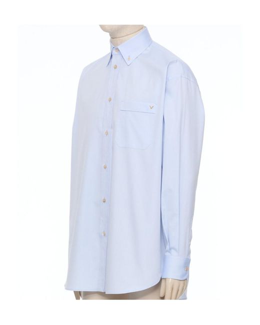 Valentino Blue Logo Plaque Button-Up Shirt for men
