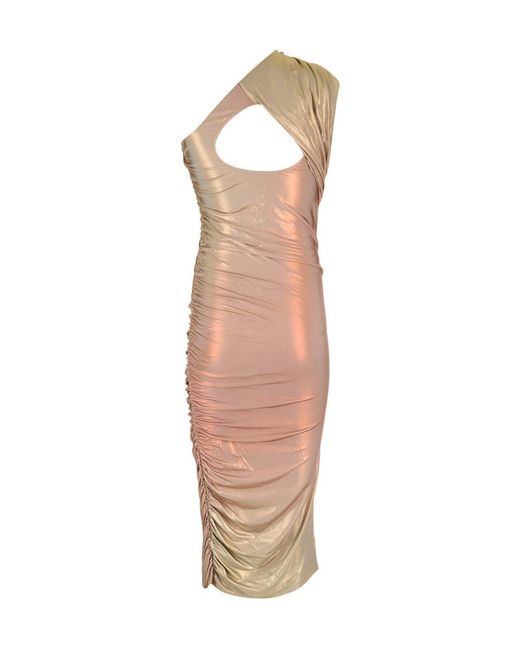 Rick Owens Brown One-Shoulder Draped Midi Dress