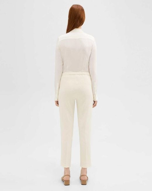 Theory White Treeca Pull-On Tailored Pants