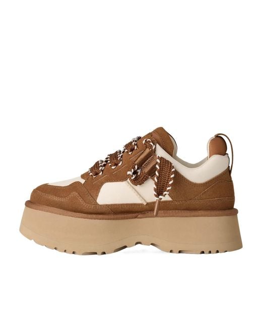 Ugg Brown Astromel Logo Debossed Lace-Up Sneakers