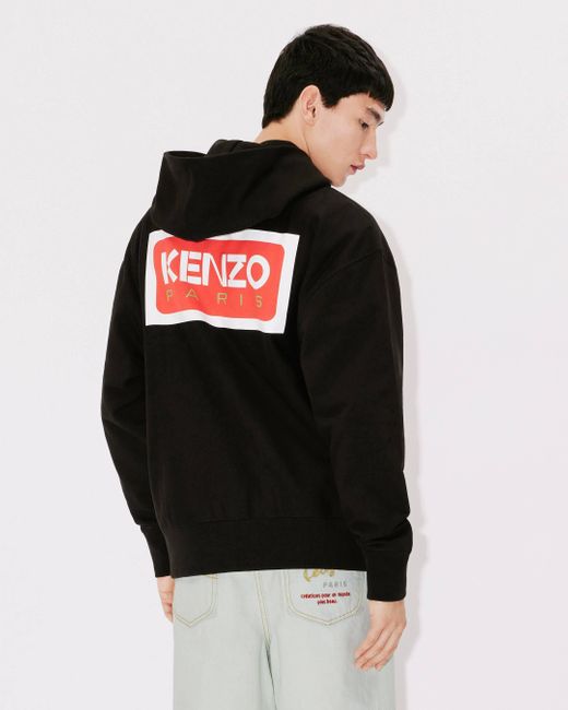 KENZO Black Logo Embroidered Zip-Up Jacket for men
