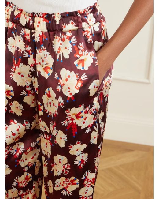 Rabanne Red Floral-Patterned Silk Trousers