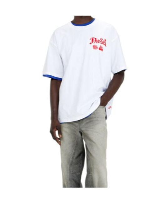 DIESEL White Cotton T-Shirt With Flock Graphic for men