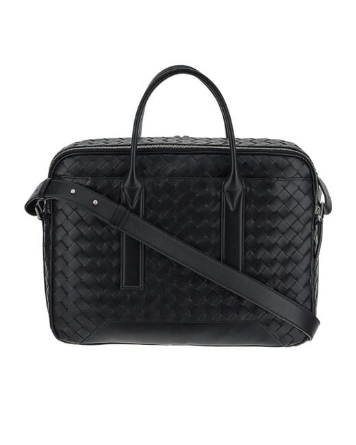 Bottega Veneta Black Intrecciato Zipped Travel Bag for men