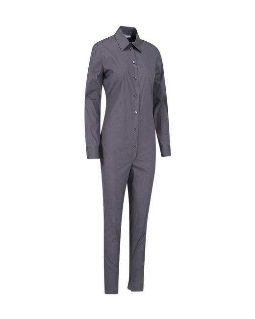 Prada Blue Long-Sleeved Buttoned Jumpsuit