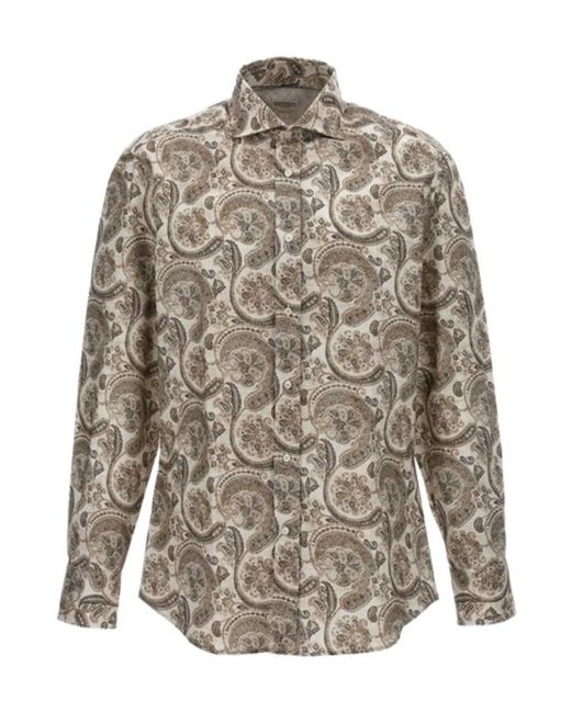 Brunello Cucinelli Gray Pattern-Printed Button-Up Shirt for men