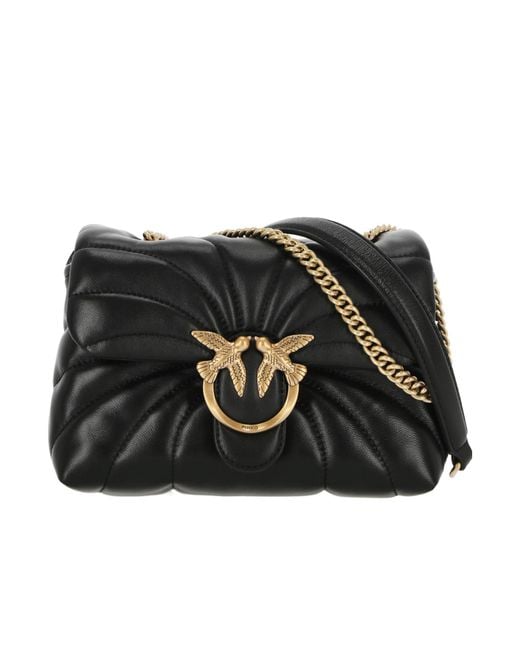 Pinko Black Love Puff Chain Linked Mini Crossbody Bag