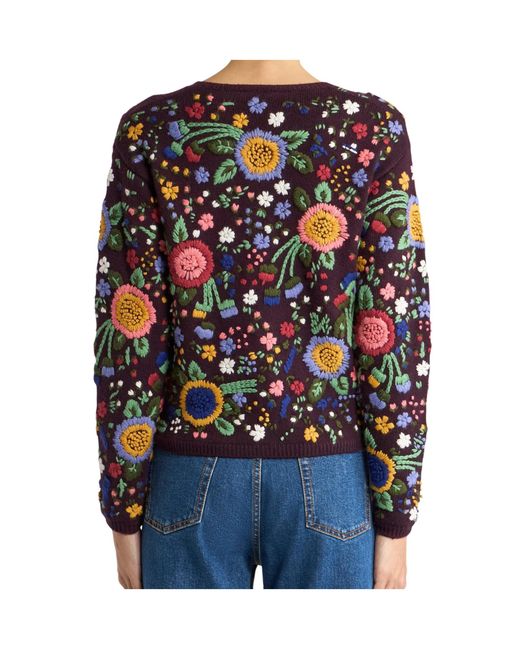 Etro Black Wool Cardigan With Floral-Embroidery