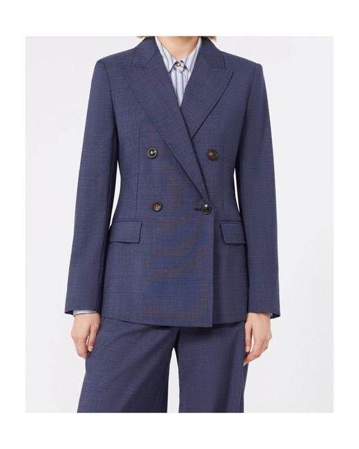 Max Mara Blue Studio Umico Double-Breasted Pinstriped Blazer