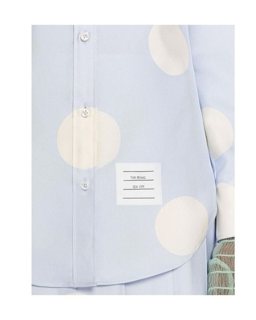 Thom Browne Blue Polka-Dot Long-Sleeved Buttoned Shirt