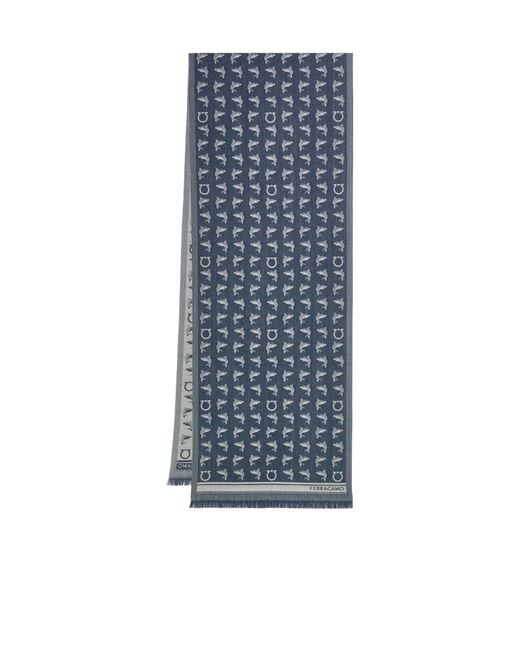 Ferragamo Blue Ferragamo Dolphin Jacquard Fringed Scarf for men